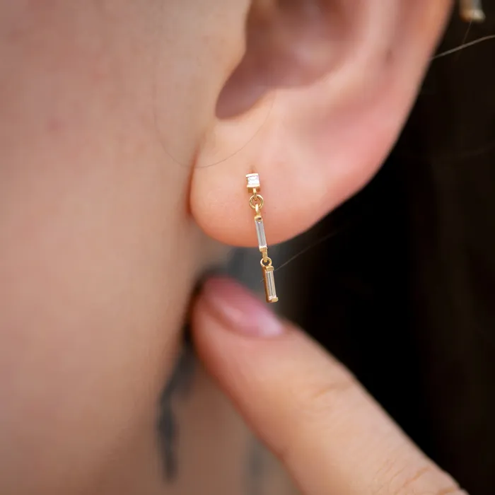 Dainty Baguette Diamond Drop Earrings ARTEMER Earrings Dainty Baguette Diamond Drop Earrings ARTEMER Earrings