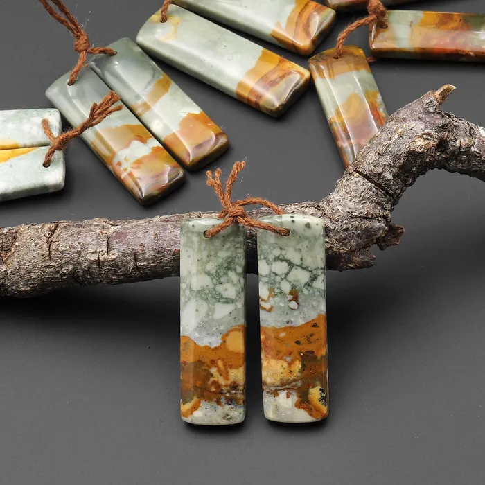 Earrings Intrinsic Trading From Oregon Natural Owyhee Picture Jasper Short Rectangle Earrings Drilled Matched Gemstone Beads Pair A6