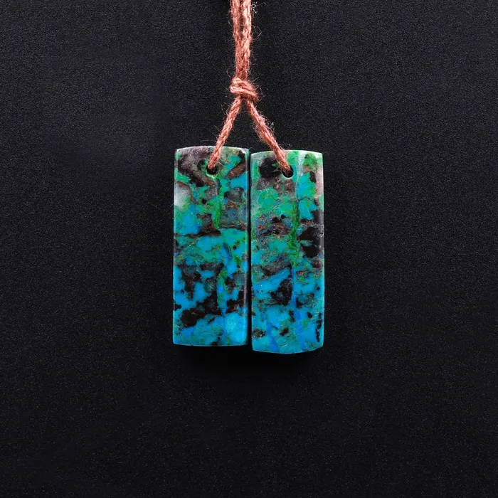 Intrinsic Trading Earrings Drilled Parrot Wing Chrysocolla Short Rectangle Earring Pair Matched Natural Blue Red Gemstone Stone Beads