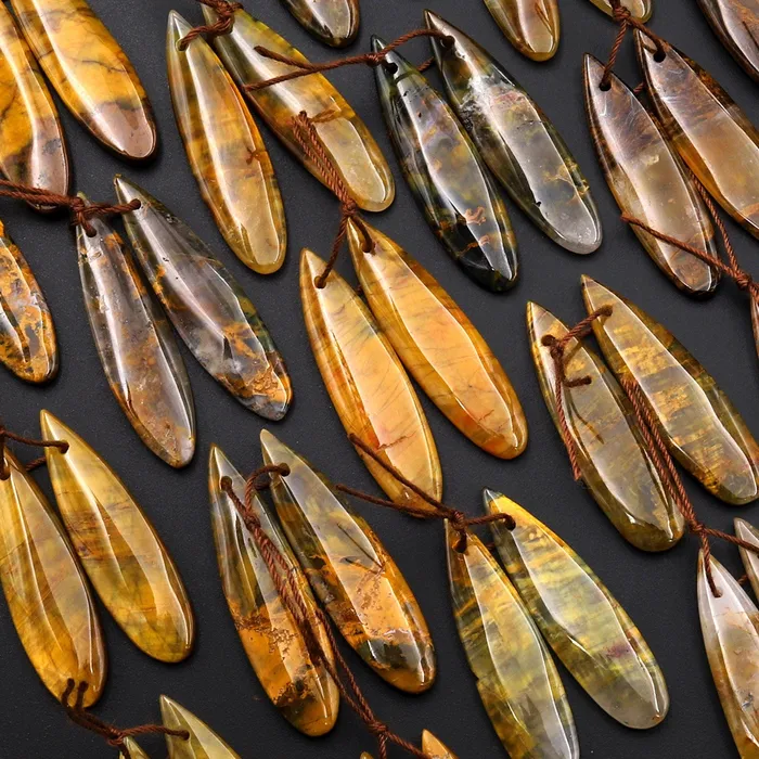 Intrinsic Trading Natural Golden Pietersite Earring Teardrop Gemstone Drilled Matched Bead Pair Earrings