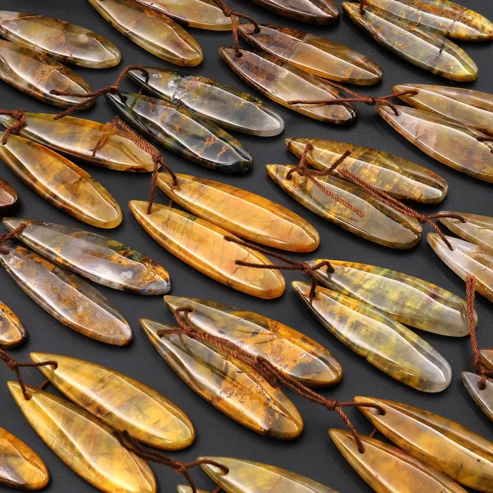 Intrinsic Trading Natural Golden Pietersite Earring Teardrop Gemstone Drilled Matched Bead Pair Earrings