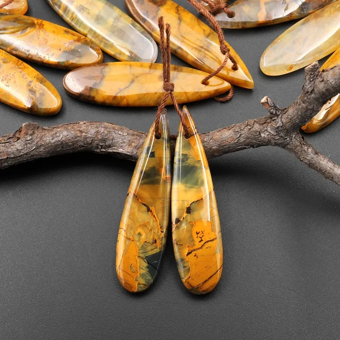 Intrinsic Trading Natural Golden Pietersite Earring Teardrop Gemstone Drilled Matched Bead Pair Earrings