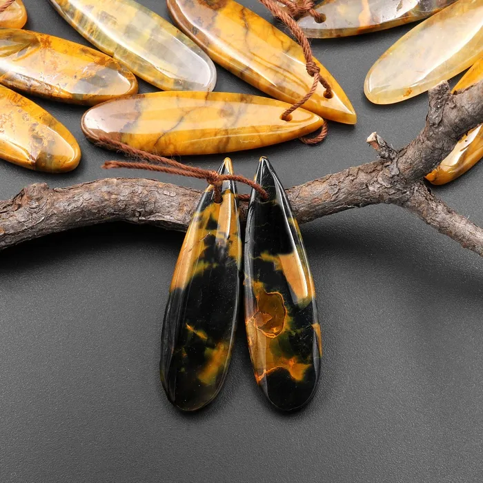 Intrinsic Trading Natural Golden Pietersite Earring Teardrop Gemstone Drilled Matched Bead Pair Earrings