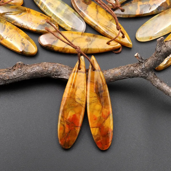 Intrinsic Trading Natural Golden Pietersite Earring Teardrop Gemstone Drilled Matched Bead Pair Earrings