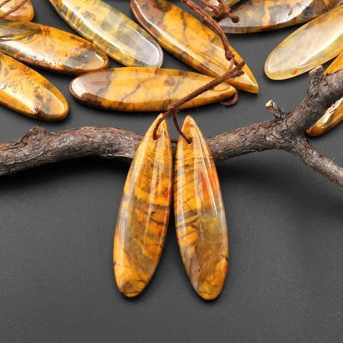 Intrinsic Trading Natural Golden Pietersite Earring Teardrop Gemstone Drilled Matched Bead Pair Earrings
