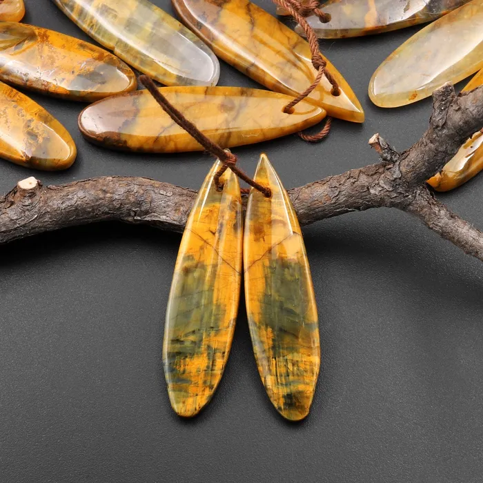 Intrinsic Trading Natural Golden Pietersite Earring Teardrop Gemstone Drilled Matched Bead Pair Earrings