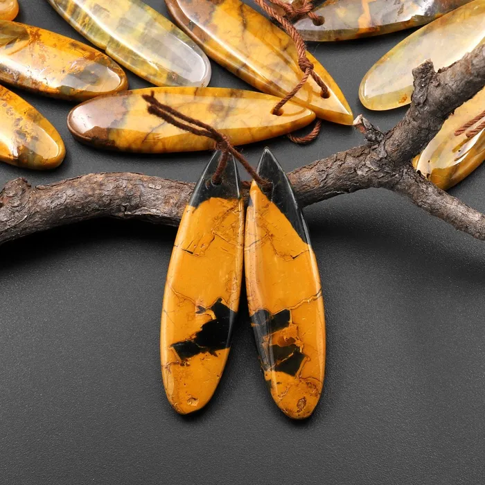 Intrinsic Trading Natural Golden Pietersite Earring Teardrop Gemstone Drilled Matched Bead Pair Earrings