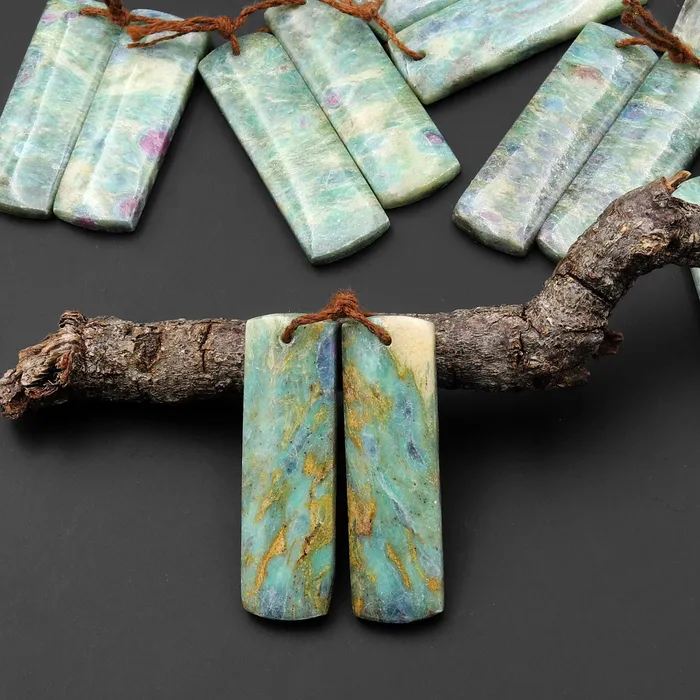 Natural Green Fuchsite Earring Pair Rectangle Matched Gemstone Beads A6 Intrinsic Trading Earrings