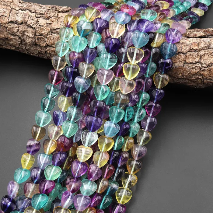 Natural Green Purple Golden Yellow Fluorite Smooth Heart Beads 10mm 12mm 155 Strand Intrinsic Trading Necklaces