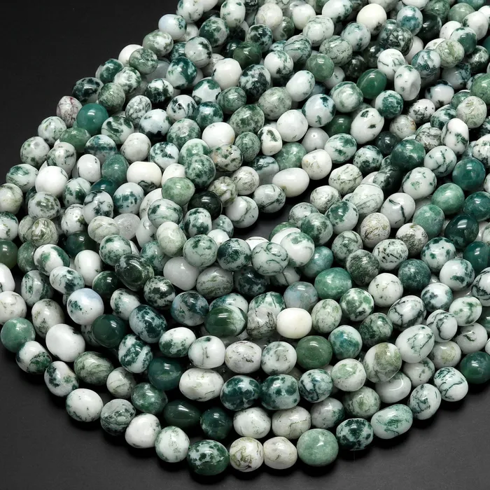 Natural Green Tree Agate Freeform Pebble Nugget Beads Gemstone 155 Strand Intrinsic Trading Necklaces