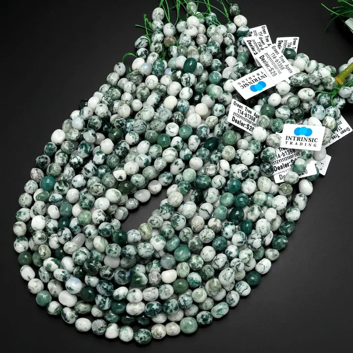 Natural Green Tree Agate Freeform Pebble Nugget Beads Gemstone 155 Strand Intrinsic Trading Necklaces