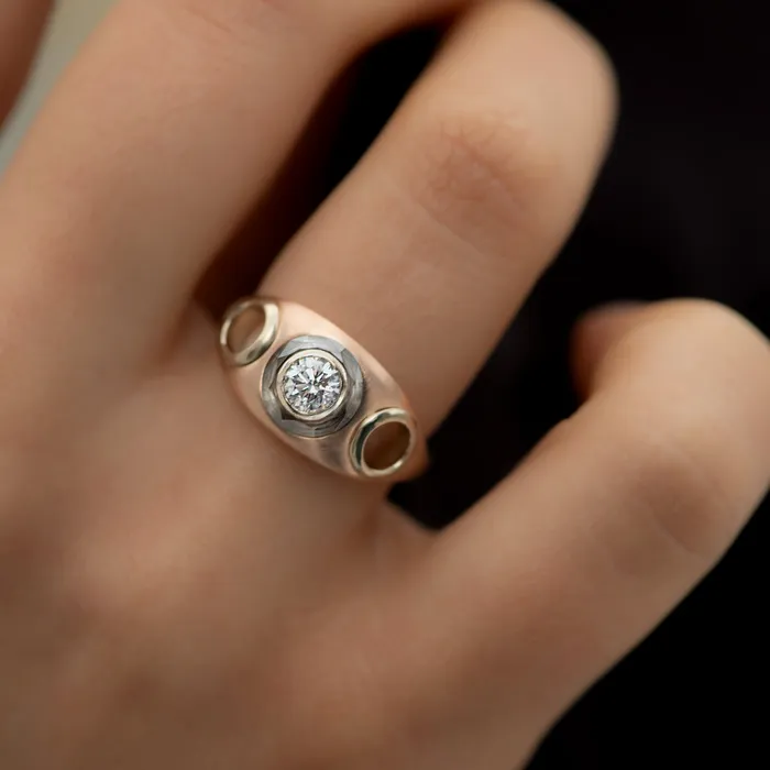 Rings ARTEMER Piercing Engagement Ring with Grommets and a Grey Diamond Halo