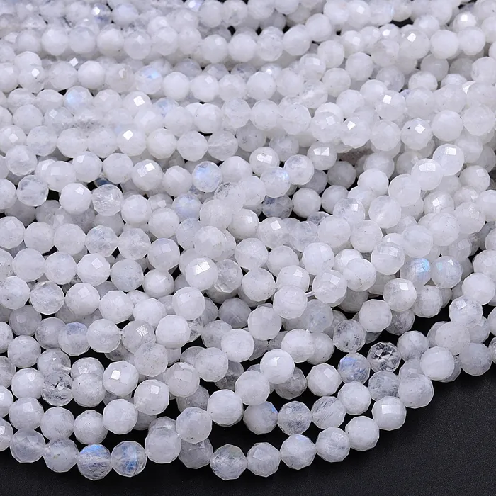 Rings Intrinsic Trading Natural Rainbow Moonstone 2mm 3mm 4mm 5mm 6mm Faceted Round Beads Micro Faceted Laser Cut Diamond Cut Gemstone 155 Strand