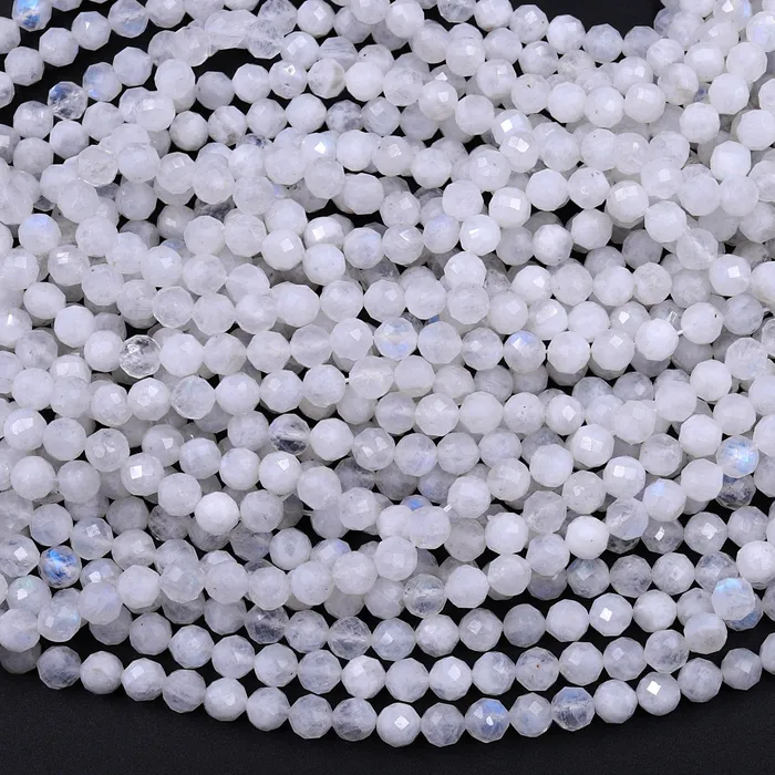 Rings Intrinsic Trading Natural Rainbow Moonstone 2mm 3mm 4mm 5mm 6mm Faceted Round Beads Micro Faceted Laser Cut Diamond Cut Gemstone 155 Strand