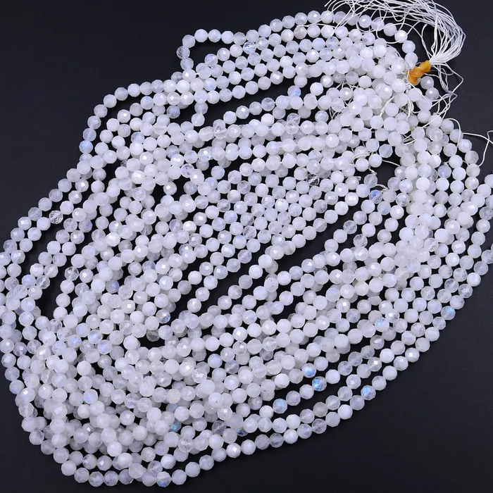 Rings Intrinsic Trading Natural Rainbow Moonstone 2mm 3mm 4mm 5mm 6mm Faceted Round Beads Micro Faceted Laser Cut Diamond Cut Gemstone 155 Strand