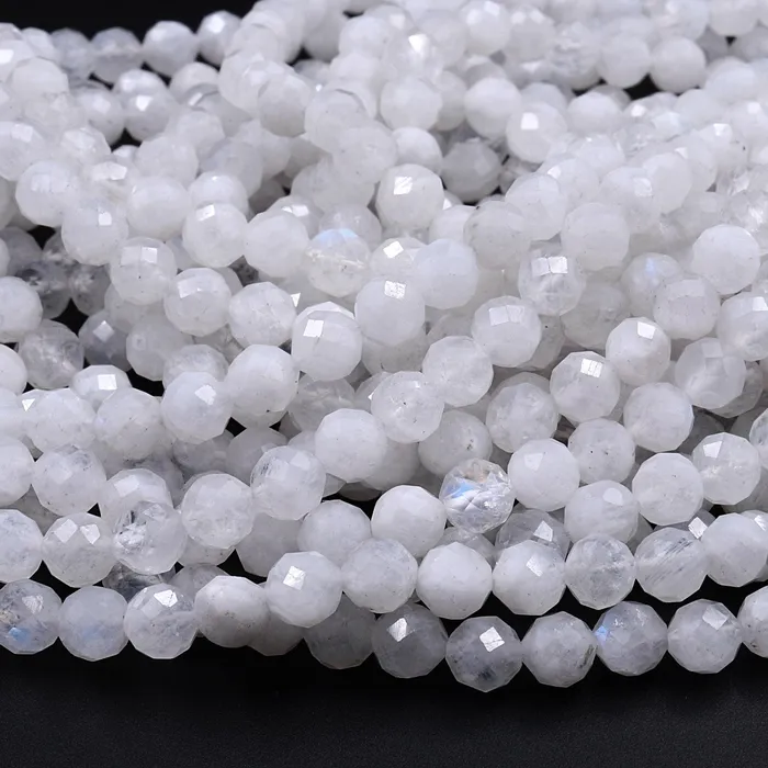 Rings Intrinsic Trading Natural Rainbow Moonstone 2mm 3mm 4mm 5mm 6mm Faceted Round Beads Micro Faceted Laser Cut Diamond Cut Gemstone 155 Strand