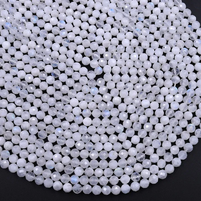 Rings Intrinsic Trading Natural Rainbow Moonstone 2mm 3mm 4mm 5mm 6mm Faceted Round Beads Micro Faceted Laser Cut Diamond Cut Gemstone 155 Strand