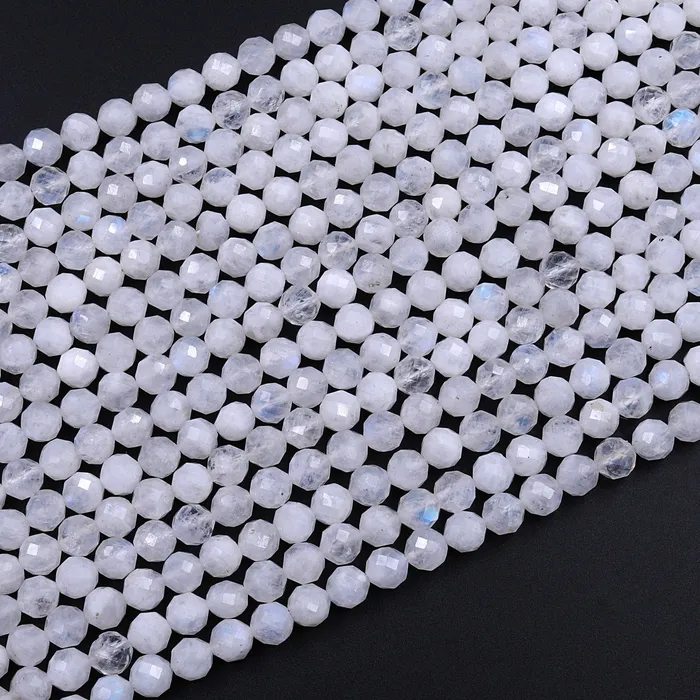 Rings Intrinsic Trading Natural Rainbow Moonstone 2mm 3mm 4mm 5mm 6mm Faceted Round Beads Micro Faceted Laser Cut Diamond Cut Gemstone 155 Strand