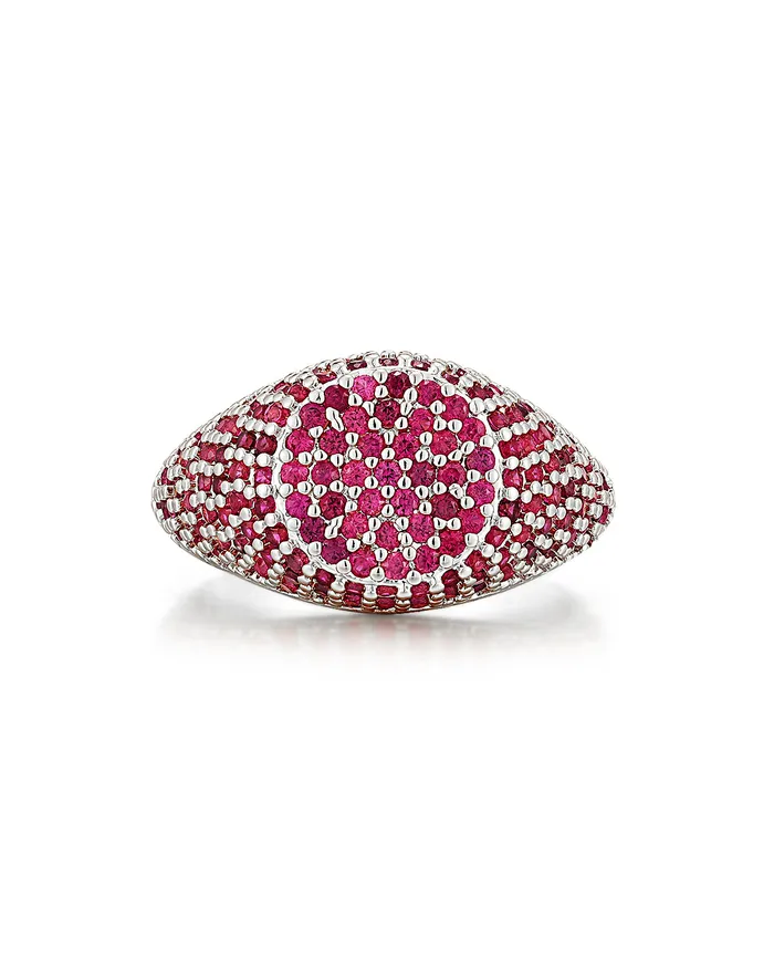 Rings Luv Aj Pave Signet Ring Ruby Red Silver
