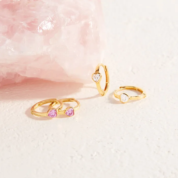 18k Gold Sparkling Heart Kids Childrens Girls Earrings Hoop Kids Hoop Earrings Earrings