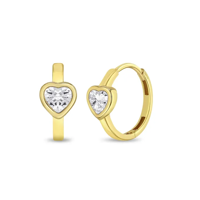 18k Gold Sparkling Heart Kids Childrens Girls Earrings Hoop Kids Hoop Earrings Earrings