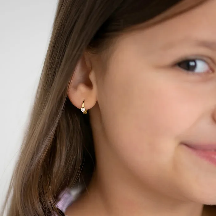18k Gold Sparkling Heart Kids Childrens Girls Earrings Hoop Kids Hoop Earrings Earrings
