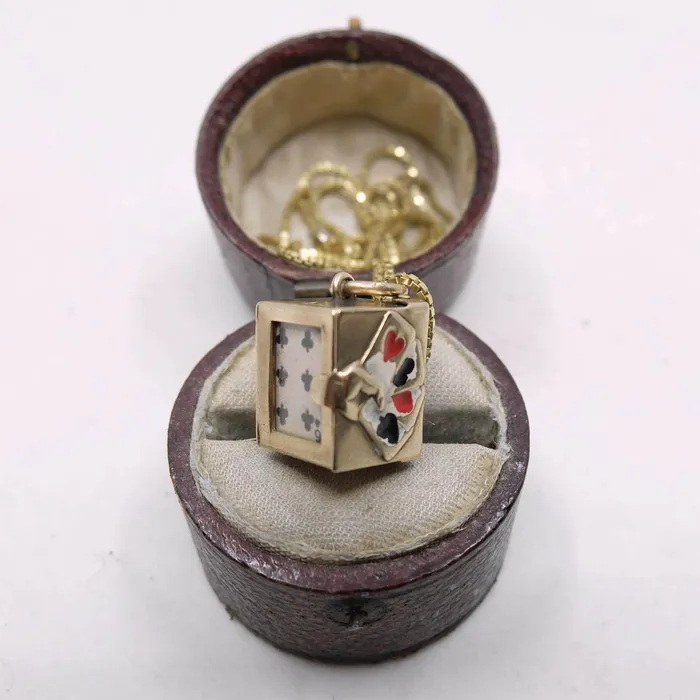 aliceeden Charm Necklaces Vintage 9ct Gold Opening Deck of Cards Charm