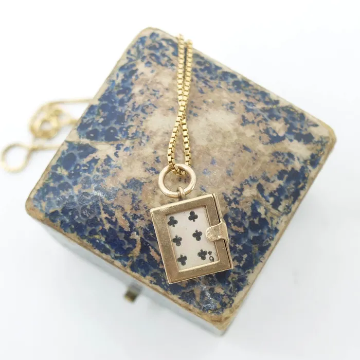 aliceeden Charm Necklaces Vintage 9ct Gold Opening Deck of Cards Charm