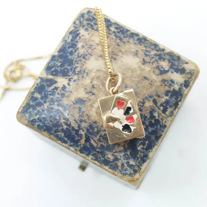 aliceeden Charm Necklaces Vintage 9ct Gold Opening Deck of Cards Charm