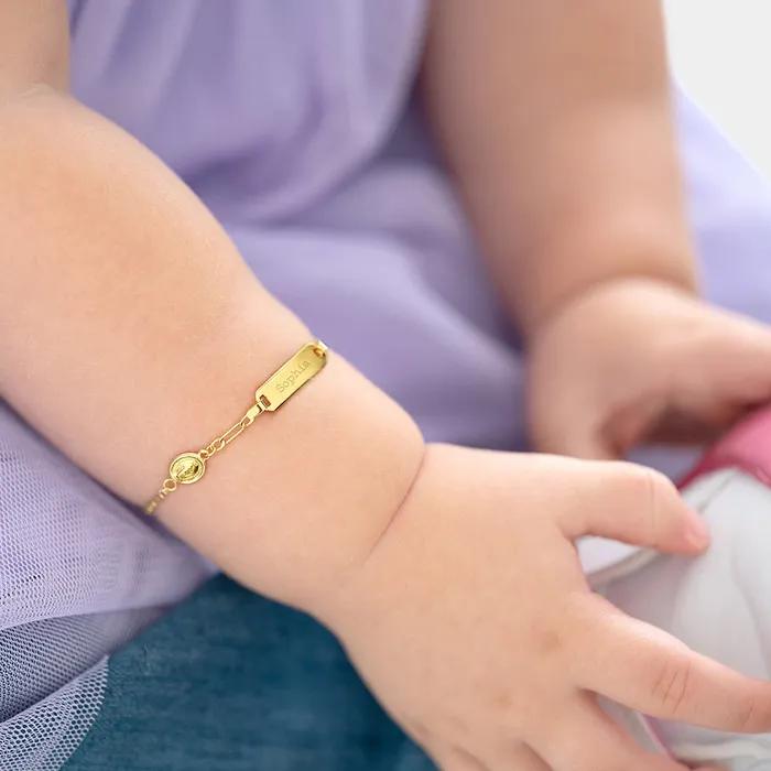 Baby ID Bracelets 18k Gold 4555 Virgin Mary Tag ID Baby Toddler Kids Bracelet Bracelets