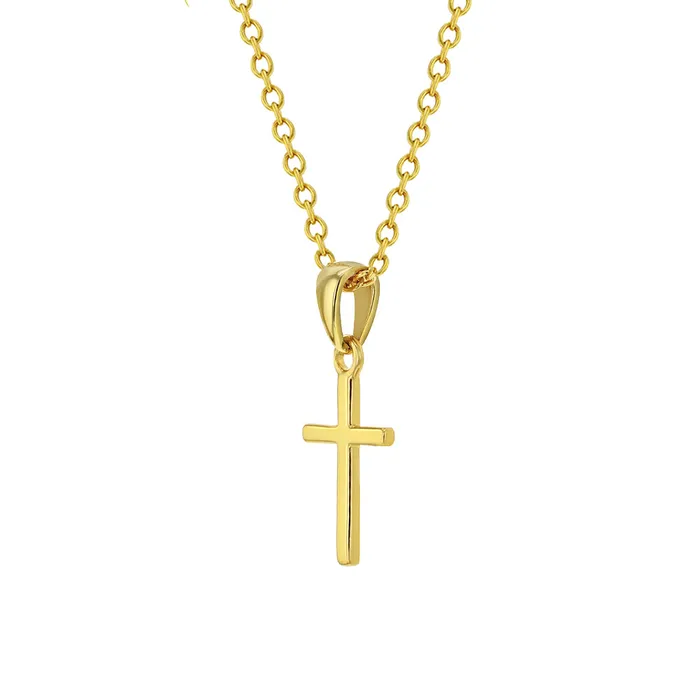 Baby Pendants Necklaces Tiny Cross 12mm Toddler Kids Girls PendantNecklace Religious Gold Plated Sterling Silver Necklaces