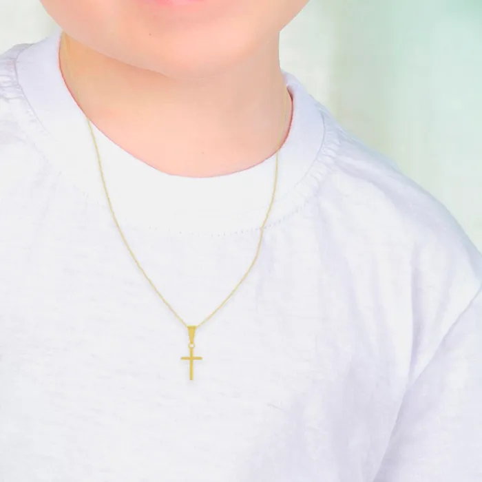 Baby Pendants Necklaces Tiny Cross 12mm Toddler Kids Girls PendantNecklace Religious Gold Plated Sterling Silver Necklaces