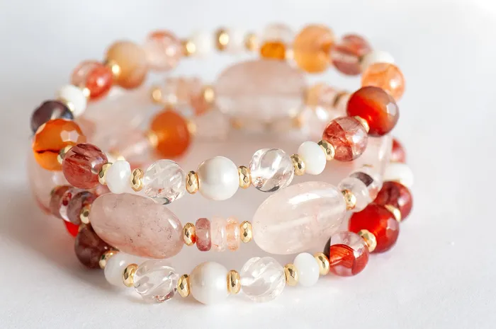 Bracelets Fierce Lynx Designs Aphrodite Blood Quartz Carnelian Pearl Bracelet Set