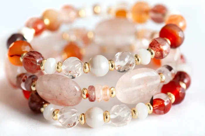 Bracelets Fierce Lynx Designs Aphrodite Blood Quartz Carnelian Pearl Bracelet Set