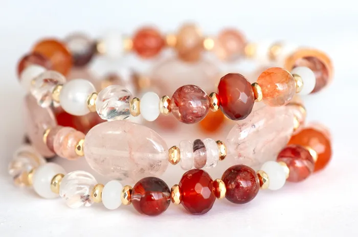Bracelets Fierce Lynx Designs Aphrodite Blood Quartz Carnelian Pearl Bracelet Set