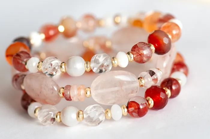 Bracelets Fierce Lynx Designs Aphrodite Blood Quartz Carnelian Pearl Bracelet Set