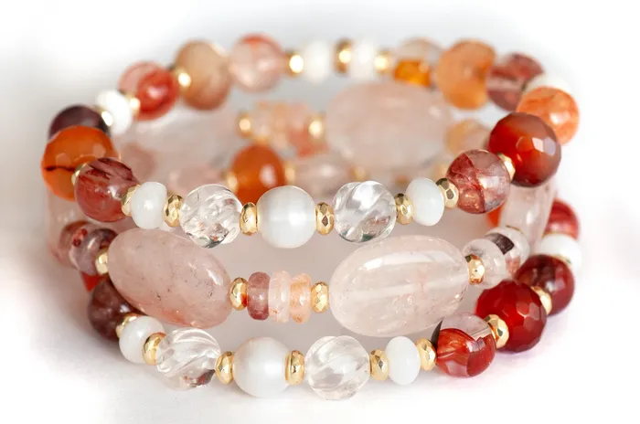 Bracelets Fierce Lynx Designs Aphrodite Blood Quartz Carnelian Pearl Bracelet Set