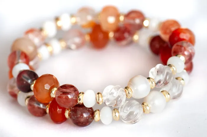 Bracelets Fierce Lynx Designs Aphrodite Blood Quartz Carnelian Pearl Bracelet Set