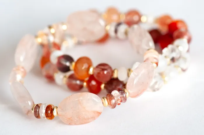 Bracelets Fierce Lynx Designs Aphrodite Blood Quartz Carnelian Pearl Bracelet Set