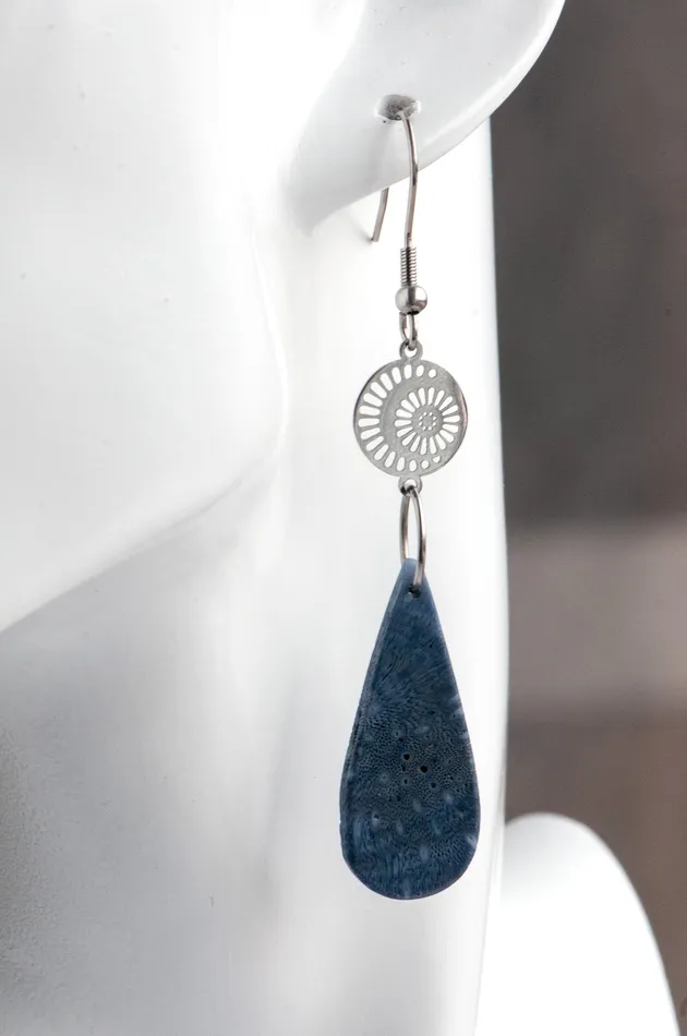 Fierce Lynx Designs Earrings Blue Sponge Coral Drop Earrings
