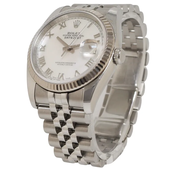 Happy Jewelers Rings Rolex Datejust Two Tone White Gold Steel 36mm White MOP Roman Dial Watch Reference 126234