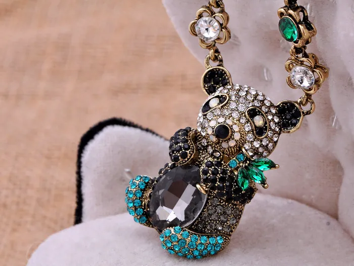 Necklaces Alilang Cuddly Panda Multi Coloured Encrusted Ornate Chain Necklace