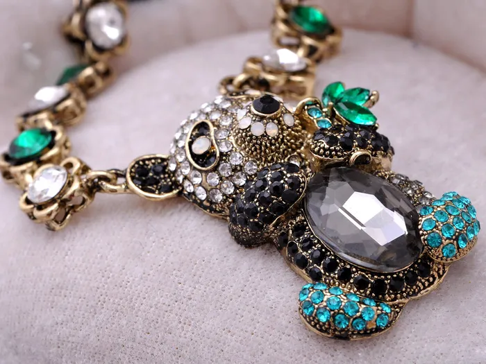 Necklaces Alilang Cuddly Panda Multi Coloured Encrusted Ornate Chain Necklace