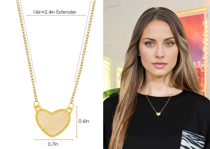 Necklaces Refined by AnnaKaci Golden Tone Love Heart Natural Stone Pendant Necklace Birthday or Christmas Jewelry for Women