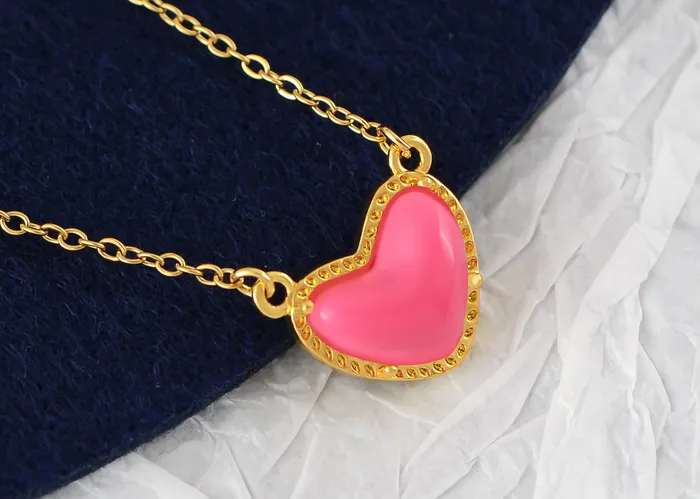 Necklaces Refined by AnnaKaci Golden Tone Love Heart Natural Stone Pendant Necklace Birthday or Christmas Jewelry for Women