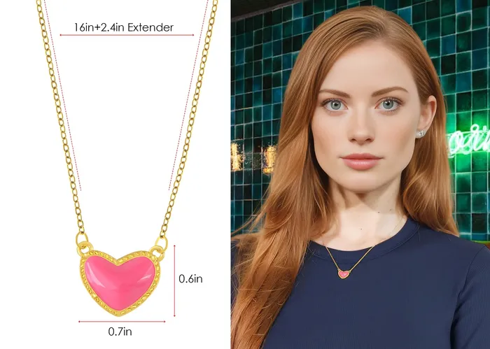 Necklaces Refined by AnnaKaci Golden Tone Love Heart Natural Stone Pendant Necklace Birthday or Christmas Jewelry for Women