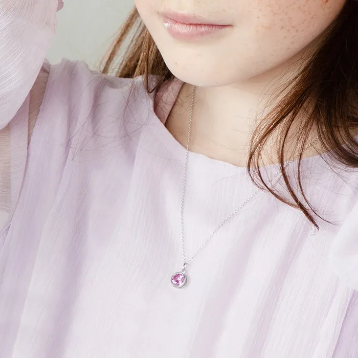 Necklaces Teen Necklaces Birthstone Cubic Zirconia Pendant 9mm Kids Childrens Girls PendantNecklace Sterling Silver