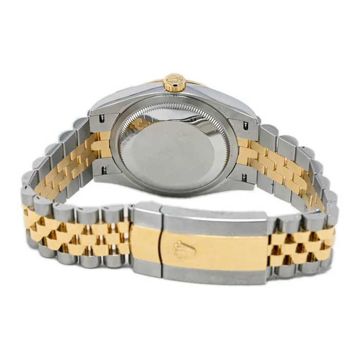 Rolex Datejust 36mm Yellow Gold Stainless Steel Champagne Stick Dial Watch Reference 116233 Happy Jewelers Bracelets