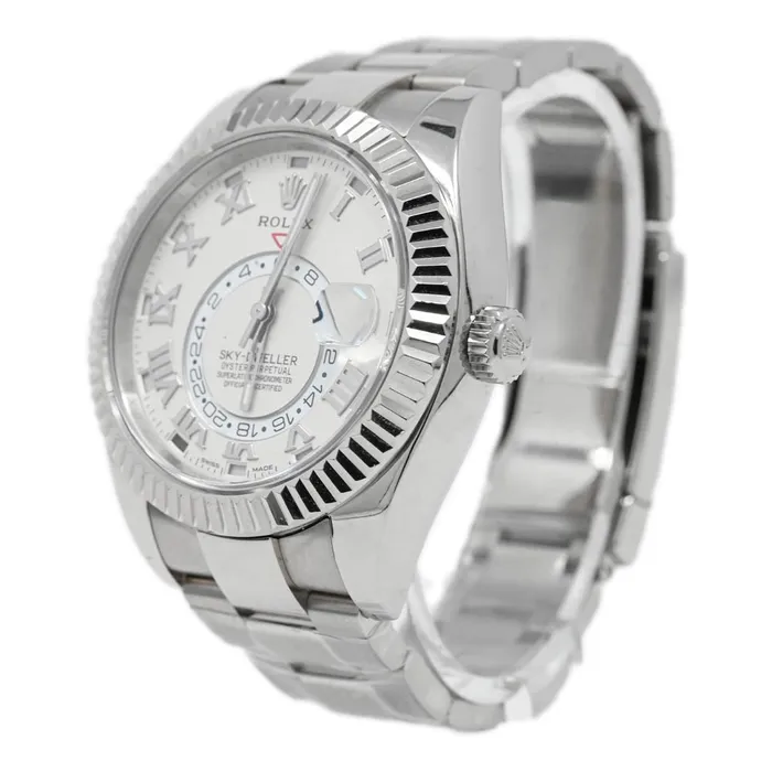 Rolex Mens SkyDweller 18K White Gold 42mm Ivory Roman Dial Watch Reference 326939 Happy Jewelers PreStyled Sets