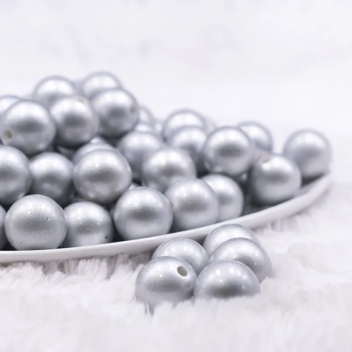 The BumbleBead Company Earrings 16mm Gray Faux Pearl Acrylic Bubblegum Jewelry Beads